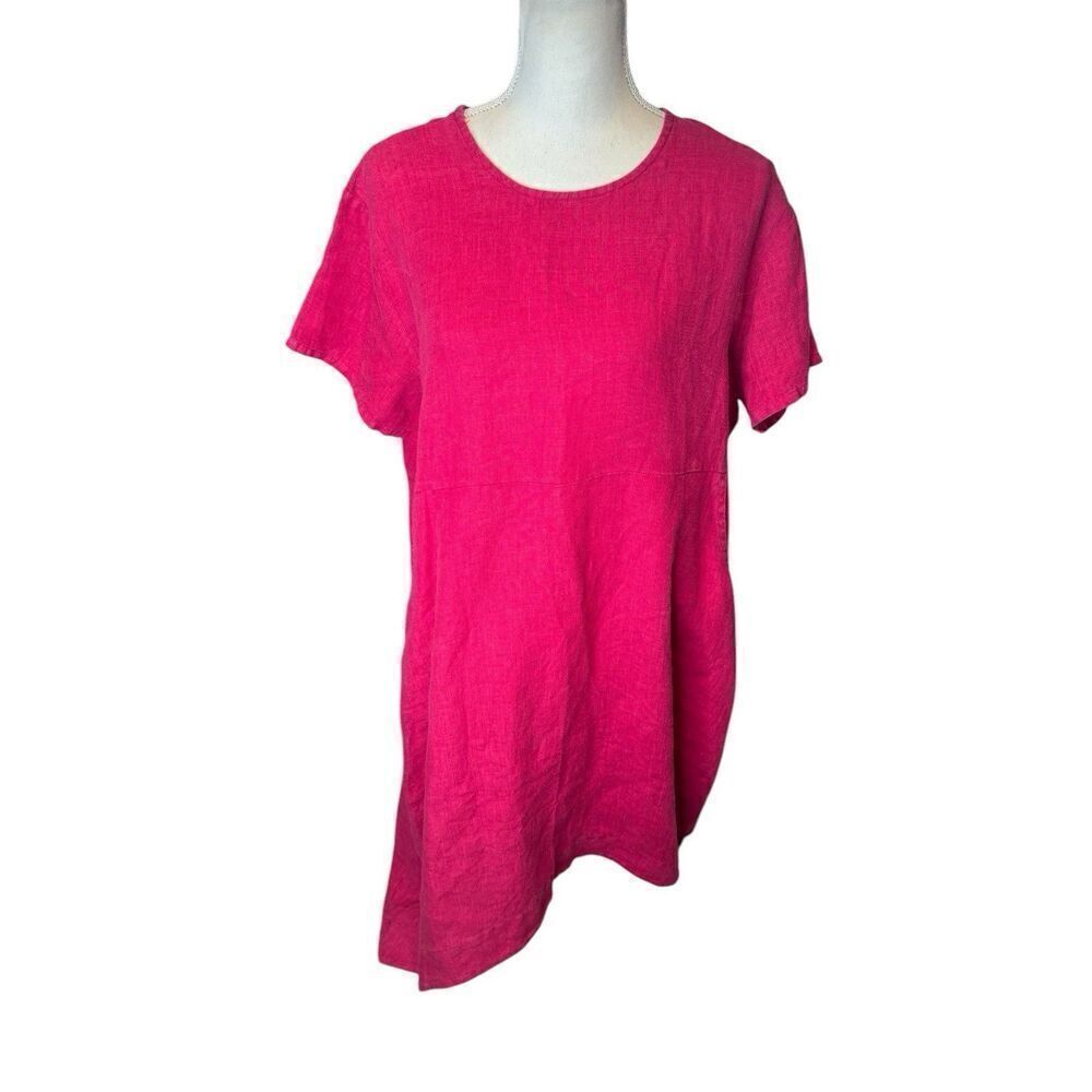 Bryn Walker Pink Short Sleeve asymmetric 100% Linen Oversized Maxi Dress Sz XS